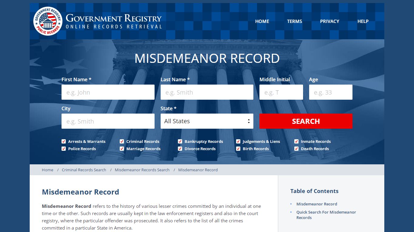Misdemeanor Record | GovernmentRegistry.org